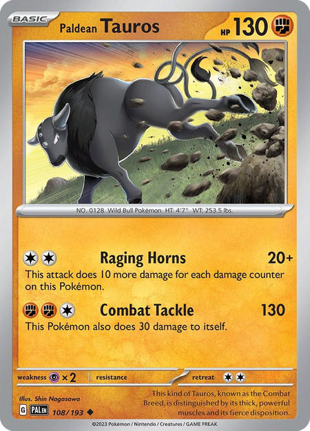 PALDEAN TAUROS 108/193 Uncommon Paldea Evolved Pokemon Reverse Holo Near Mint