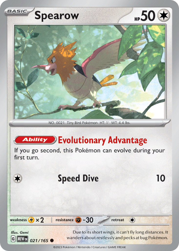 SPEAROW 021/165 Common 151 Pokemon Near Mint