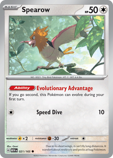 SPEAROW 021/165 Common 151 Pokemon Near Mint