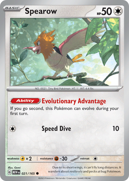 SPEAROW 021/165 Common 151 Pokemon Near Mint