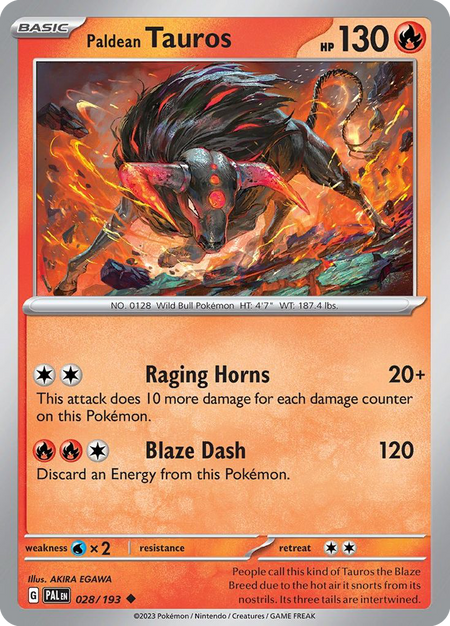 PALDEAN TAUROS 028/193 Uncommon Paldea Evolved Pokemon Near Mint