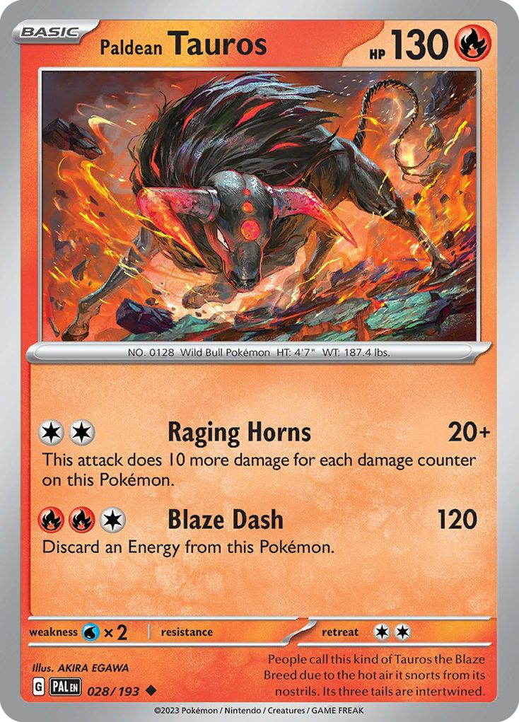 PALDEAN TAUROS 028/193 Uncommon Paldea Evolved Pokemon Near Mint