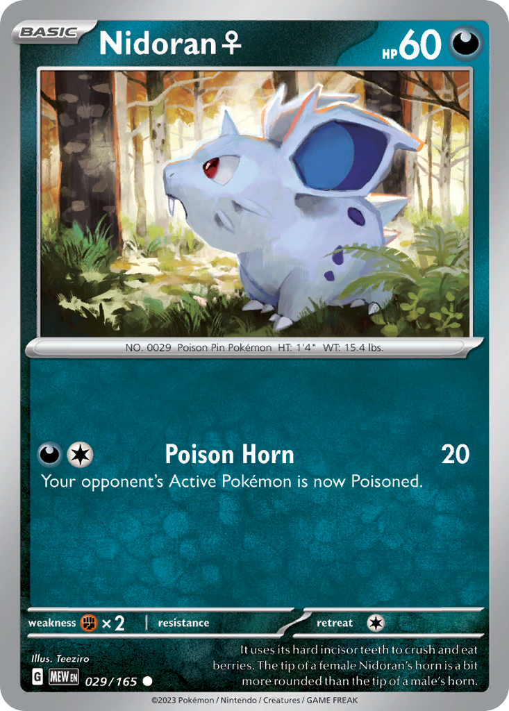 NIDORAN F 029/165 Common 151 Pokemon Near Mint