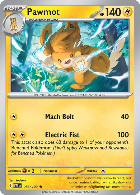 PAWMOT 076/193 Rare Paldea Evolved Pokemon Near Mint
