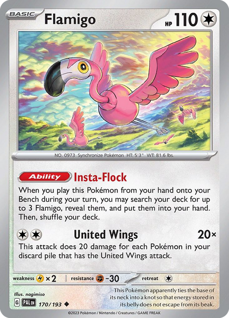 FLAMIGO 170/193 Uncommon Paldea Evolved Pokemon Reverse Holo Near Mint