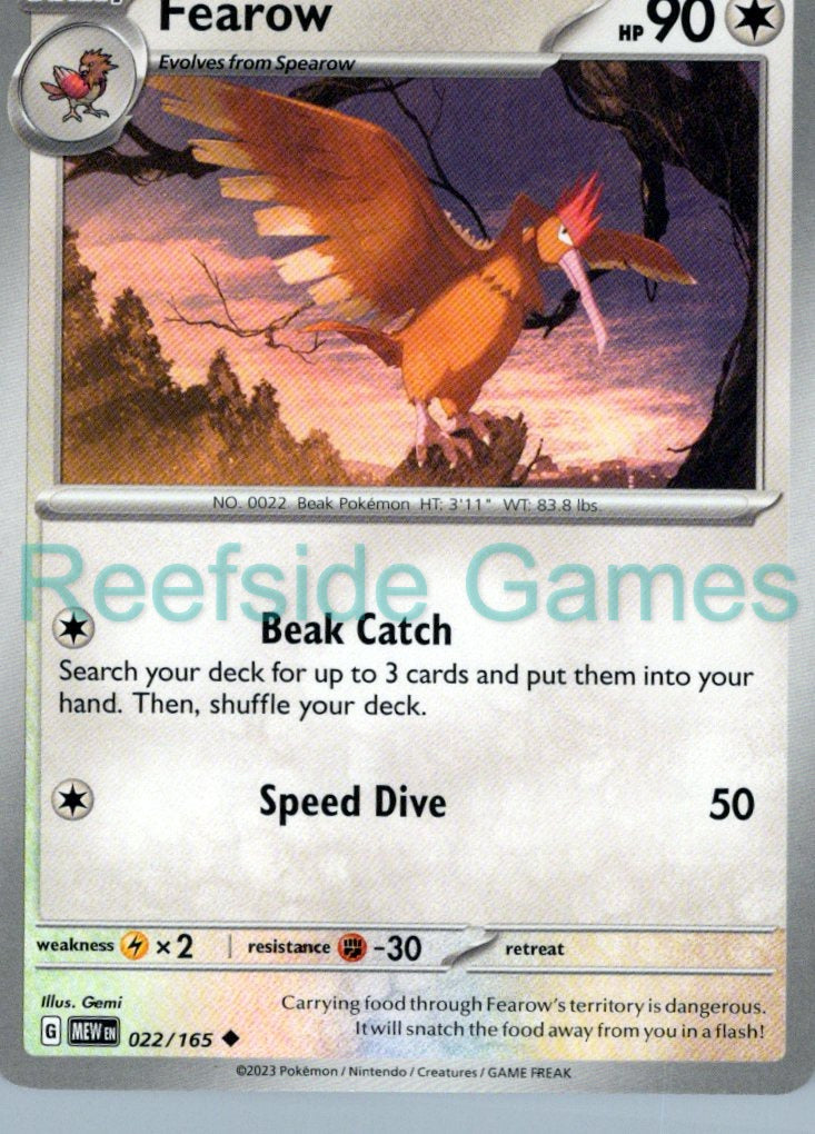 FEAROW 022/165 Uncommon 151 Pokemon Near Mint
