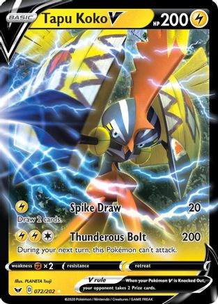 Tapu Koko V 072  - Holofoil SWSH01 Sword & Shield Base Set - Ultra Rare