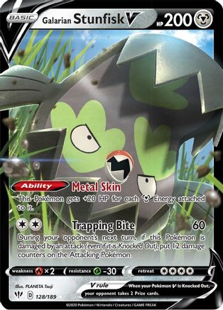 Galarian Stunfisk V 128  - Holofoil SWSH03 Darkness Ablaze - Ultra Rare