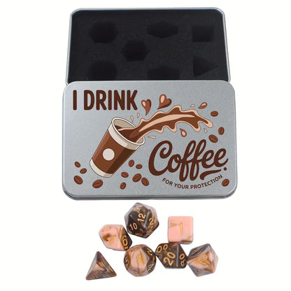I Drink Coffee: Milky Brown and Pink D&D or RPG Dice Set