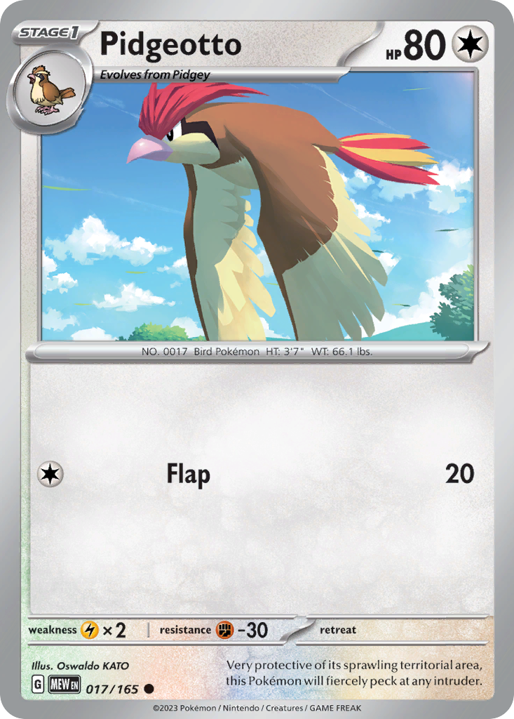 PIDGEOTTO 017/165 Common 151 Pokemon Near Mint