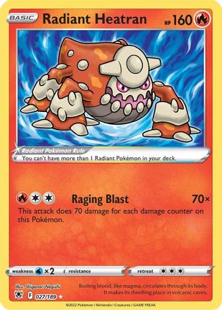 Radiant Heatran 027  - Holofoil SWSH10 Astral Radiance - Radiant Rare