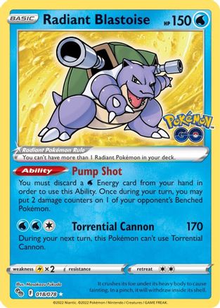 Radiant Blastoise 018  - Holofoil Pokemon GO - Radiant Rare