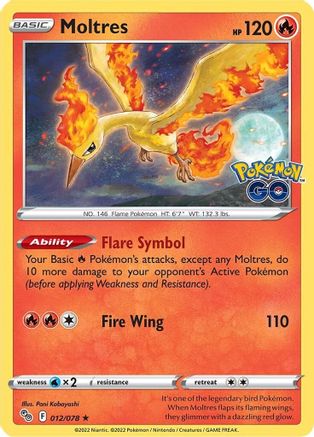Moltres 012  - Reverse Holofoil Pokemon GO - Holo Rare