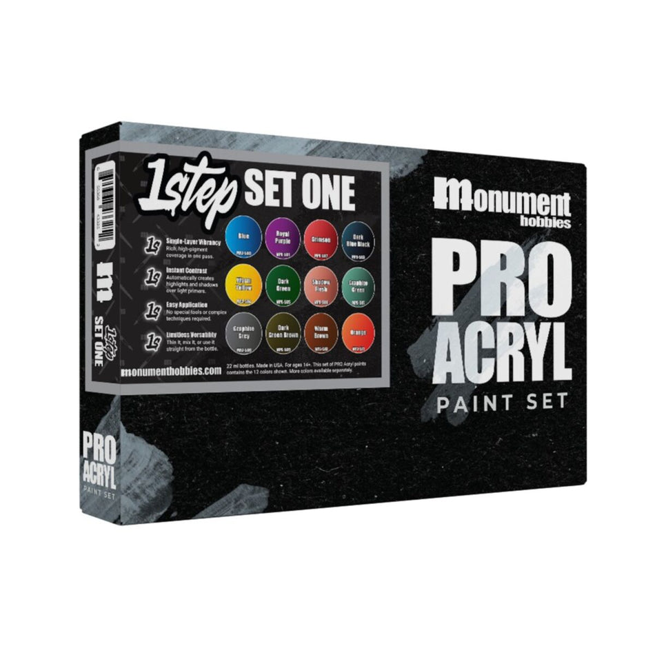 Monument Hobbies - Pro Acryl 1 Step Paint Set One - 12 Colors