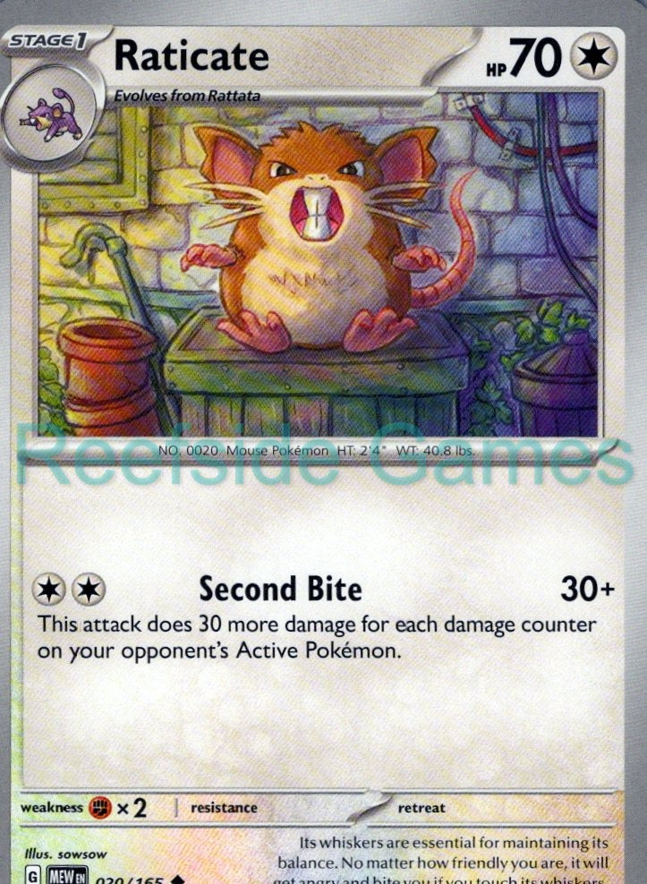 RATICATE 020/165 Uncommon 151 Pokemon Near Mint