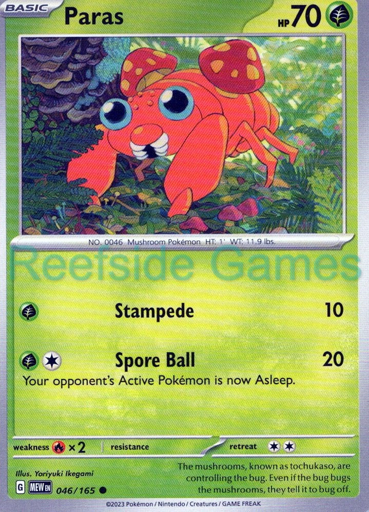 PARAS 046/165 Common 151 Pokemon Near Mint