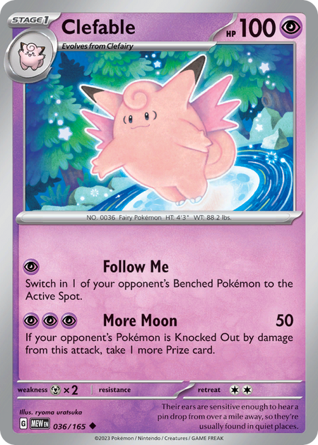 CLEFABLE 036/165 Uncommon 151 Pokemon Near Mint