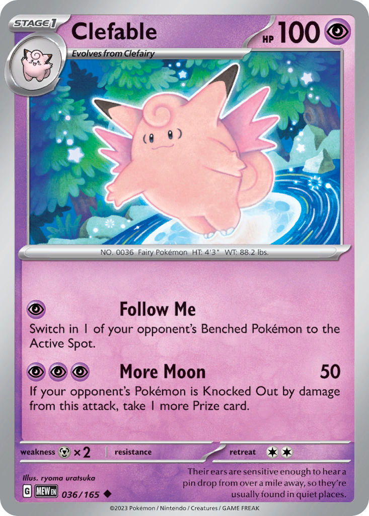 CLEFABLE 036/165 Uncommon 151 Pokemon Near Mint