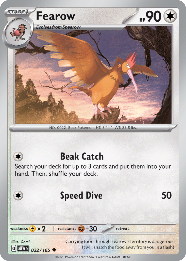FEAROW 022/165 Uncommon 151 Pokemon Near Mint