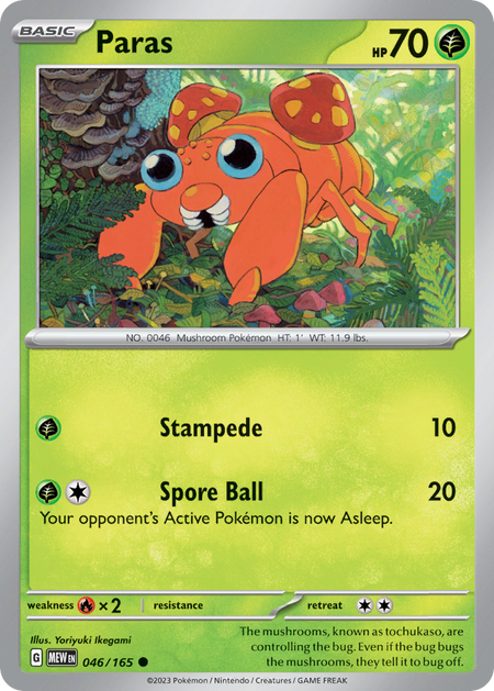 PARAS 046/165 Common 151 Pokemon Near Mint