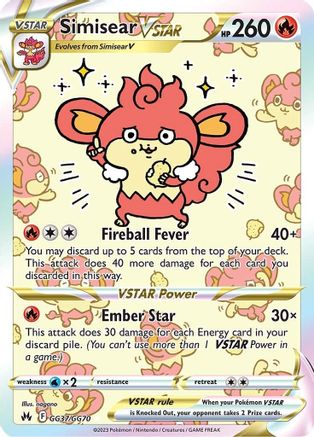 Simisear VSTAR GG37  - Holofoil Crown Zenith Galarian Gallery - Ultra Rare
