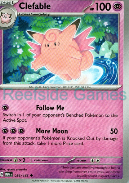 CLEFABLE 036/165 Uncommon 151 Pokemon Near Mint
