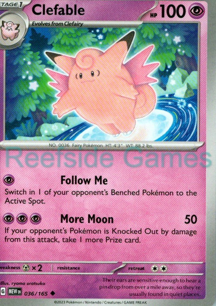 CLEFABLE 036/165 Uncommon 151 Pokemon Near Mint