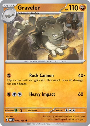 Graveler 075  - Reverse Holofoil SV Scarlet & Violet 151 - Uncommon