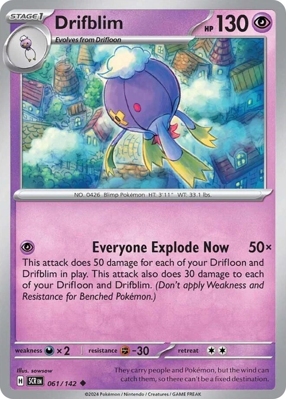 DRIFBLIM 61/142 Uncommon Stellar Crown Pokemon Near Mint
