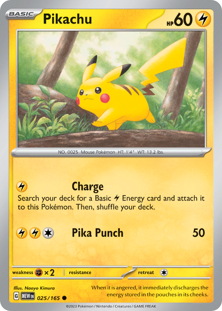 PIKACHU 025/165 Common 151 Pokemon Near Mint