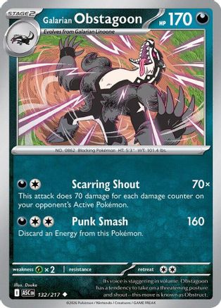 Galarian Obstagoon 132/217  - Reverse Holofoil ME Ascended Heroes - Uncommon