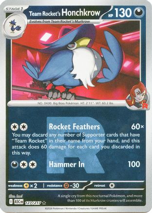 Team Rocket's Honchkrow (Team Rocket) 127  - Reverse Holofoil ME Ascended Heroes - Rare