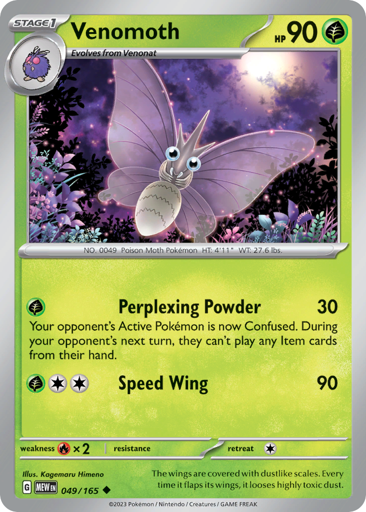 VENOMOTH 049/165 Uncommon 151 Pokemon Near Mint
