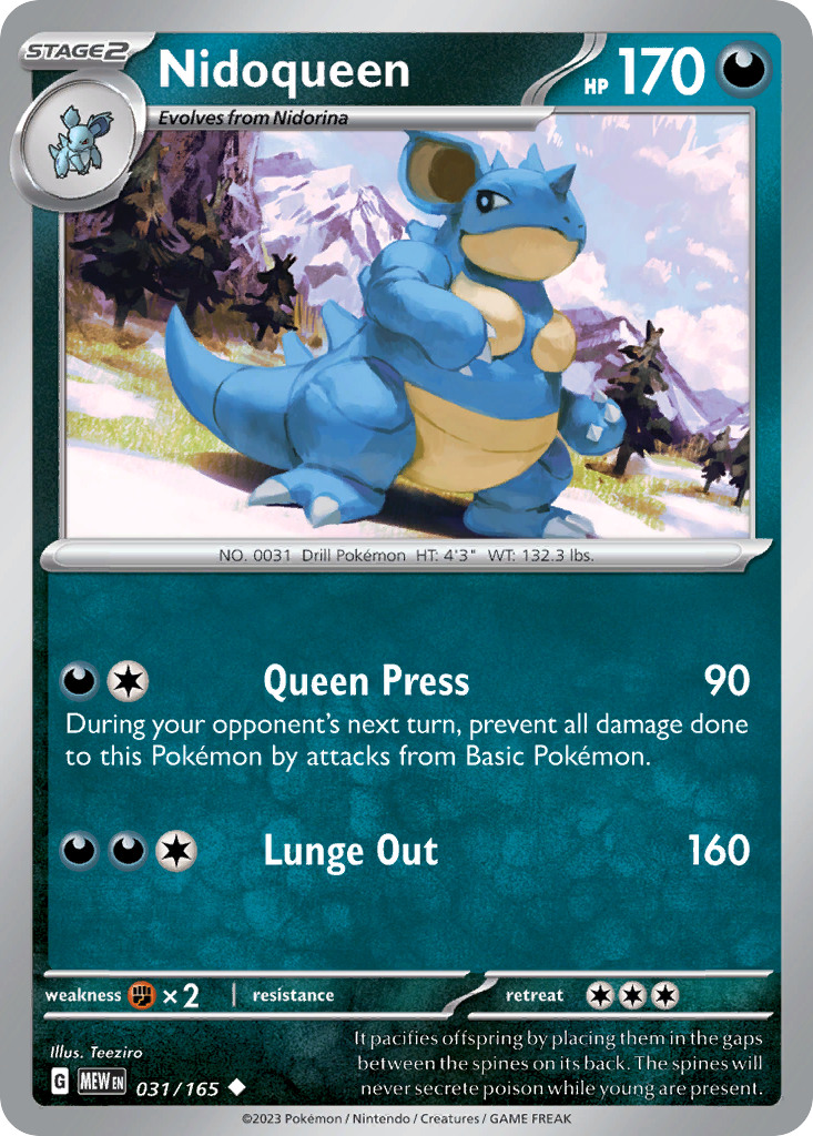 NIDOQUEEN 031/165 Uncommon 151 Pokemon Near Mint