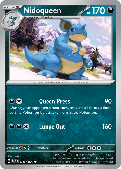 NIDOQUEEN 031/165 Uncommon 151 Pokemon Near Mint