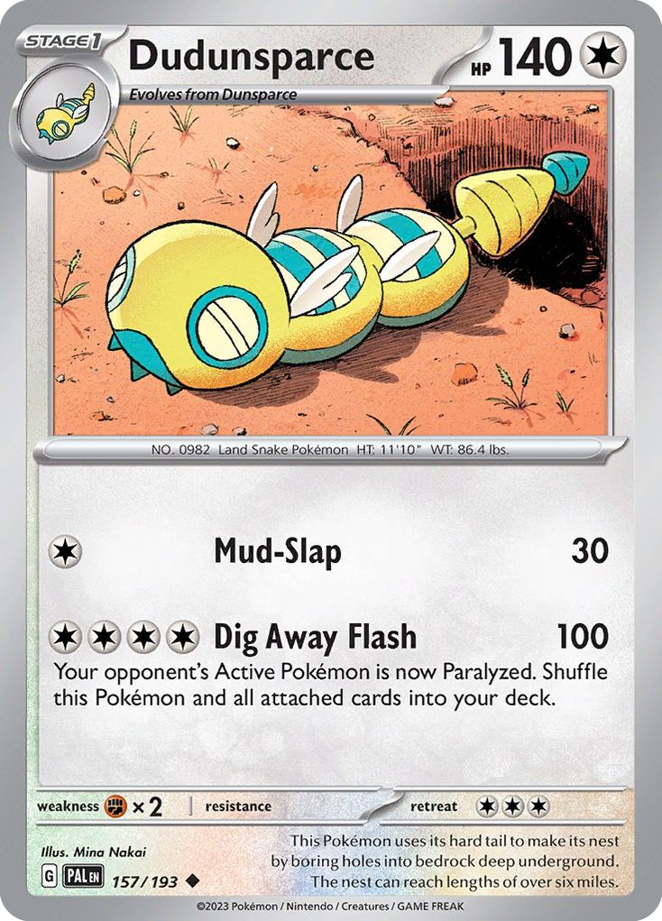 DUDUNSPARCE 157/193 Uncommon Paldea Evolved Pokemon Reverse Holo Near Mint