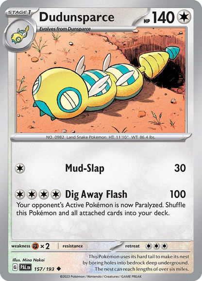 DUDUNSPARCE 157/193 Uncommon Paldea Evolved Pokemon Reverse Holo Near Mint