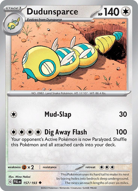 DUDUNSPARCE 157/193 Uncommon Paldea Evolved Pokemon Reverse Holo Near Mint