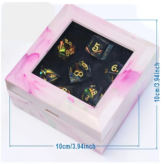 7pcs Iridescent Resin Dice Set with Golden Numbers