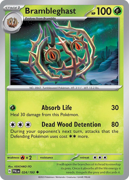 BRAMBLEGHAST 024/193 Uncommon Paldea Evolved Pokemon Reverse Holo Near Mint