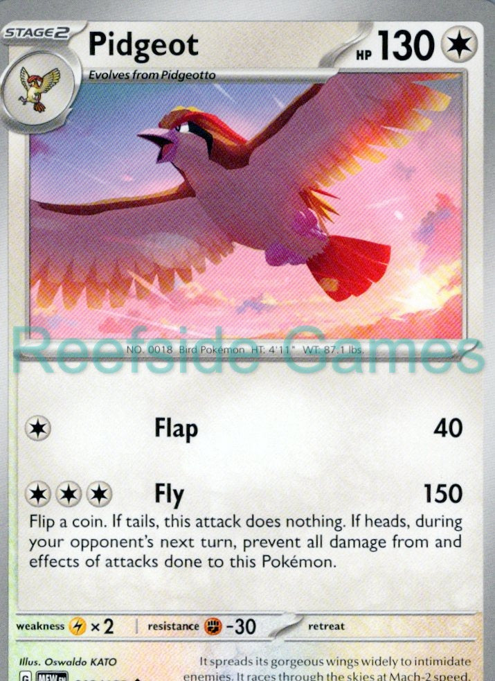 PIDGEOT 018/165 Uncommon 151 Pokemon Near Mint