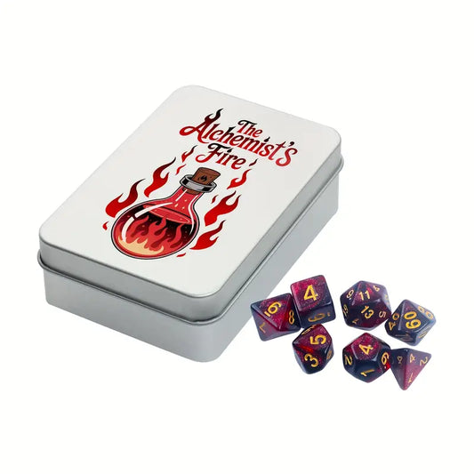 The Alchemists Fire: D&D or RPG Red and Black Dice in tin