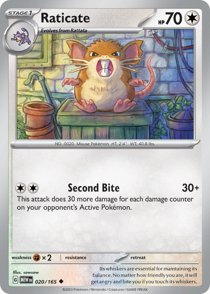 RATICATE 020/165 Uncommon 151 Pokemon Near Mint
