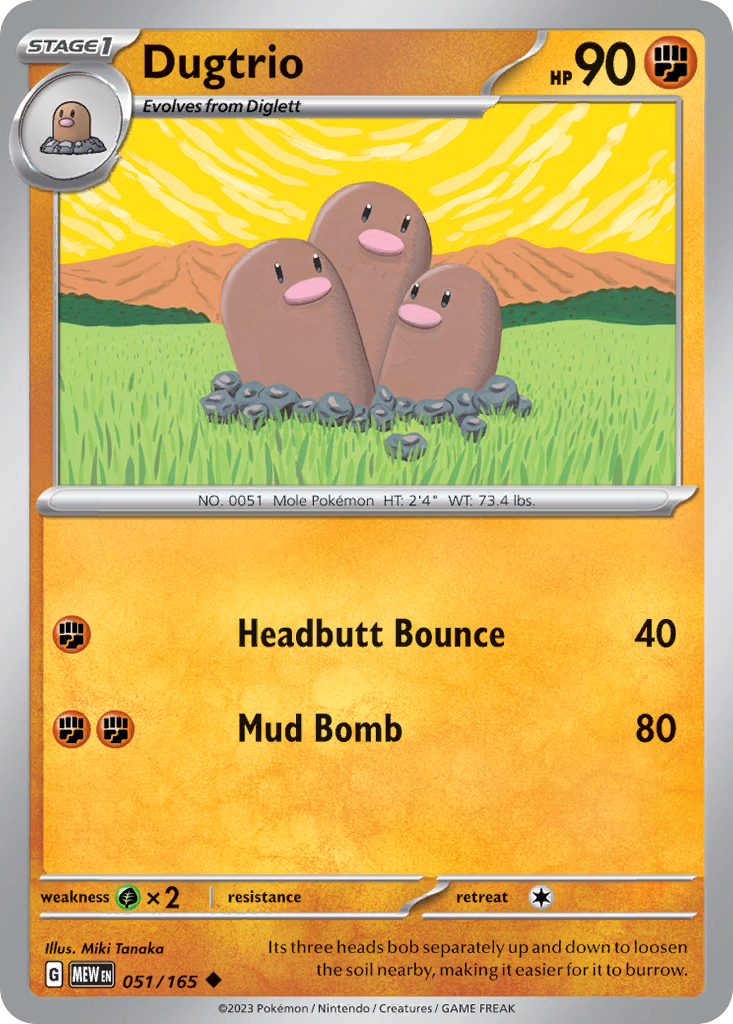 DUGTRIO 051/165 Uncommon 151 Pokemon Near Mint