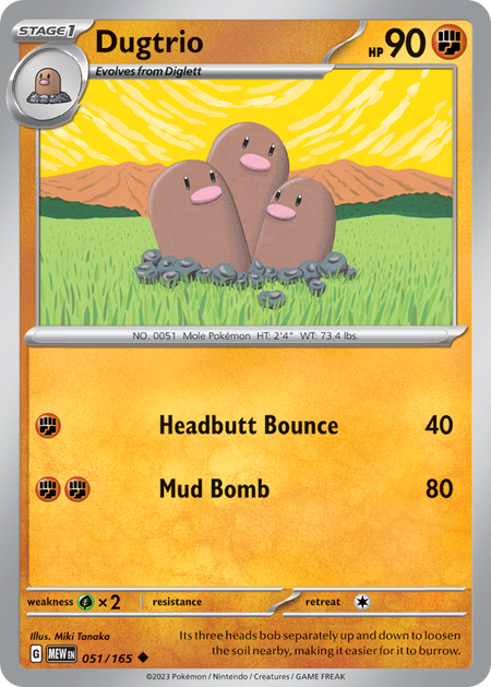 DUGTRIO 051/165 Uncommon 151 Pokemon Near Mint
