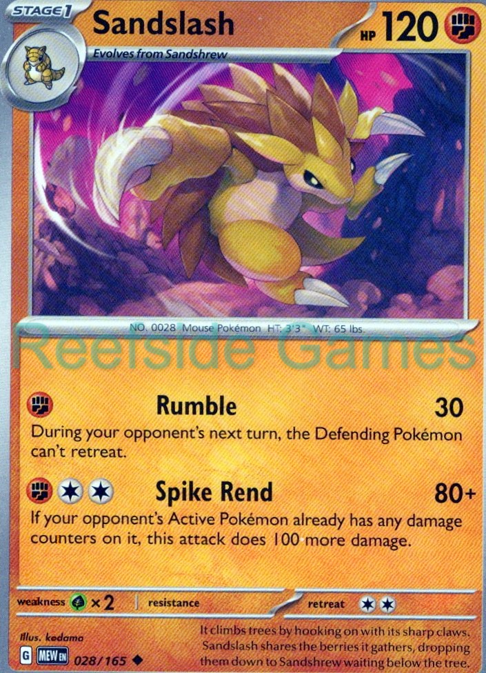 SANDSLASH 028/165 Uncommon 151 Pokemon Near Mint