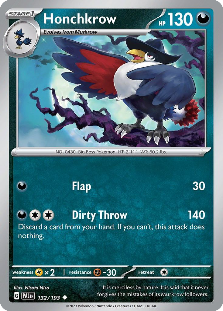 HONCHKROW 132/193 Uncommon Paldea Evolved Pokemon Reverse Holo Near Mint