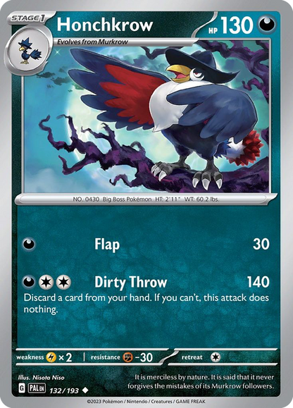 HONCHKROW 132/193 Uncommon Paldea Evolved Pokemon Reverse Holo Near Mint