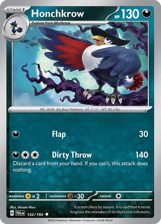 HONCHKROW 132/193 Uncommon Paldea Evolved Pokemon Reverse Holo Near Mint