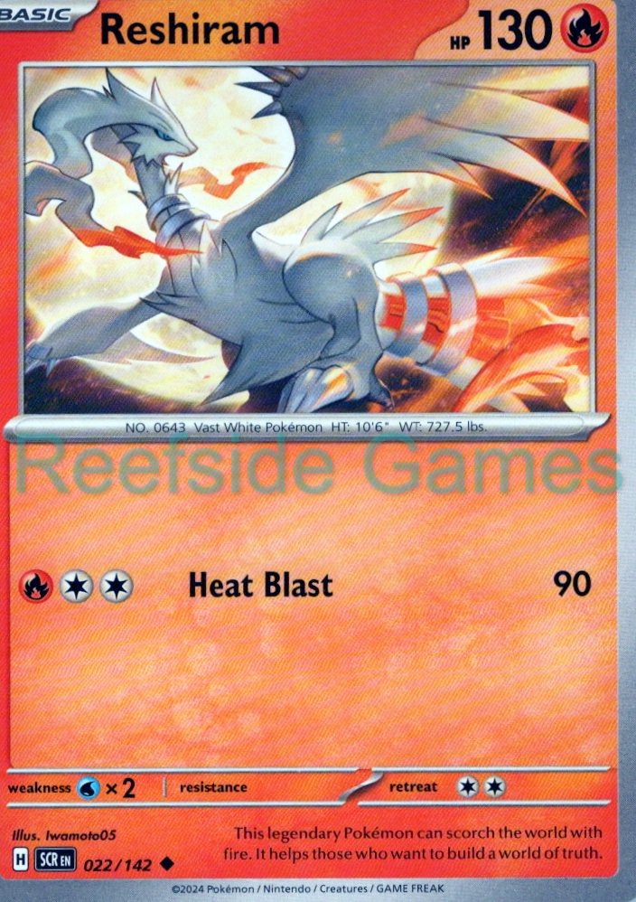 RESHIRAM 22/142 Uncommon Stellar Crown Pokemon Near Mint